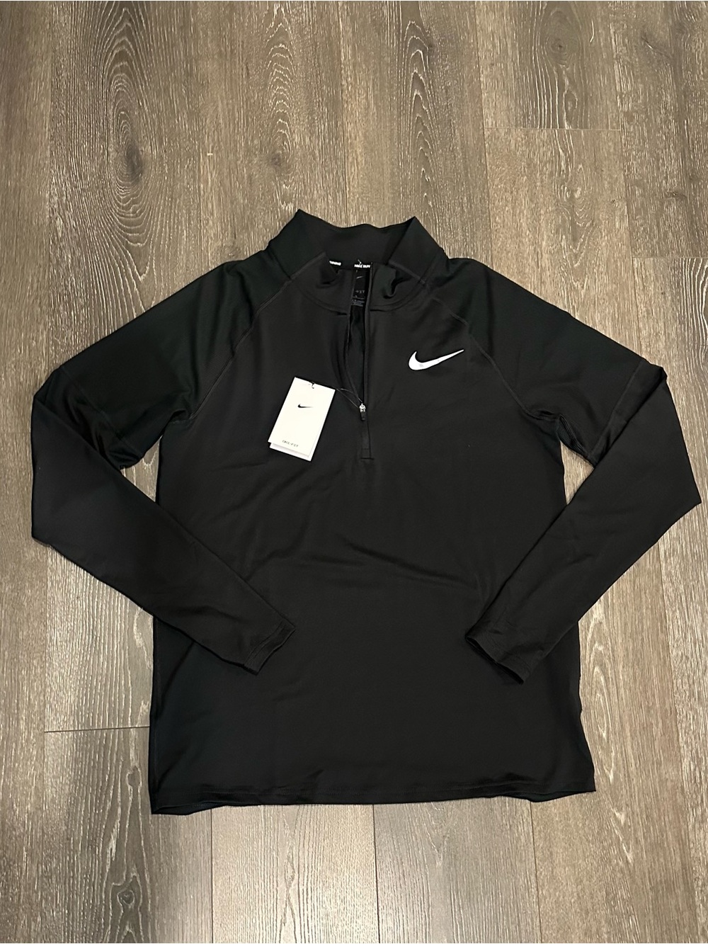 Nike Running Fit Black Quarter-Zip Athletic Pullover with White Swoosh Size M